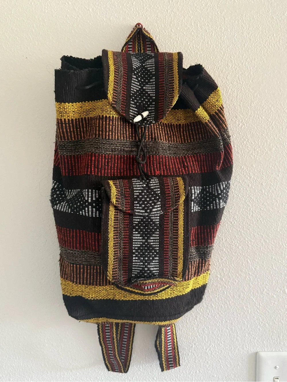 Handwoven Multicolor Stripe Backpack - Black, Red & Yellow